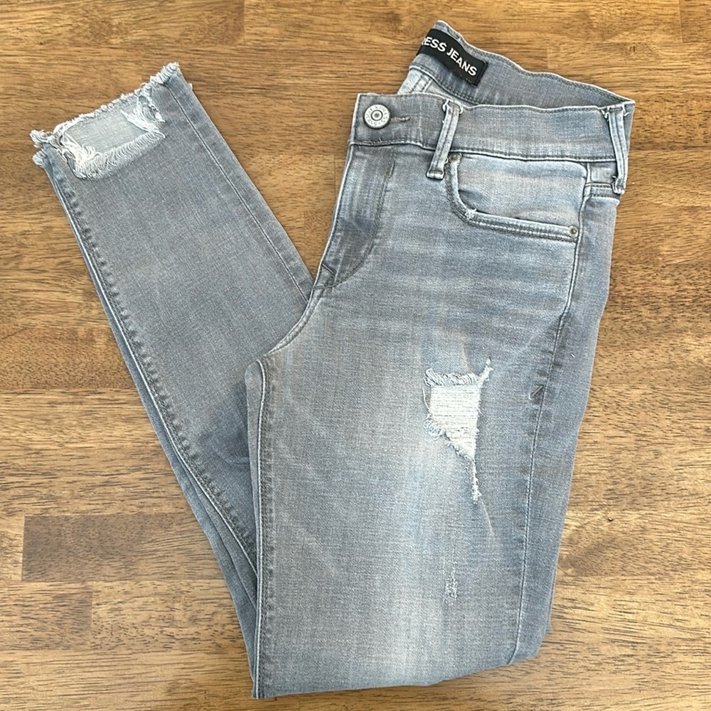 Express gray distressed mid rise legging jeans